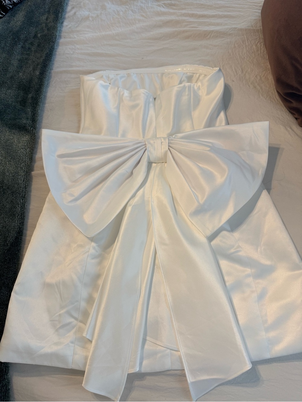 Lulu's Strapless White Dress with Oversized Waist Bow